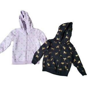 Girls Hooded Full Zip Basic Fleece Jacket Bundle of 2 Infant Toddler Size 18M